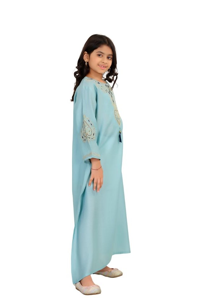 Girls Blue Embroidered A-Line Jalabiya