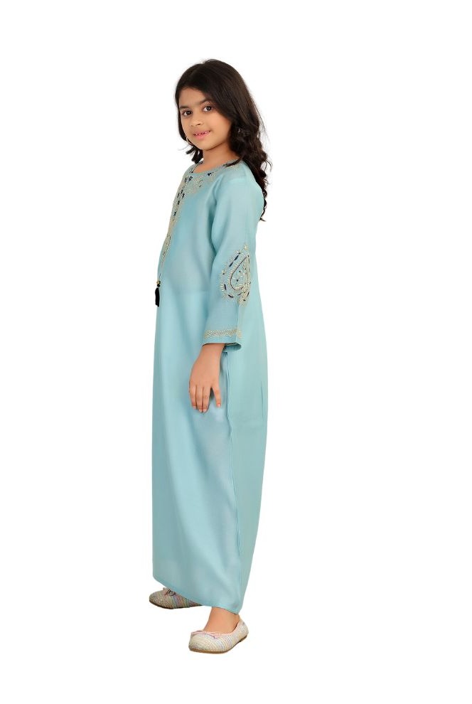 Girls Blue Embroidered A-Line Jalabiya