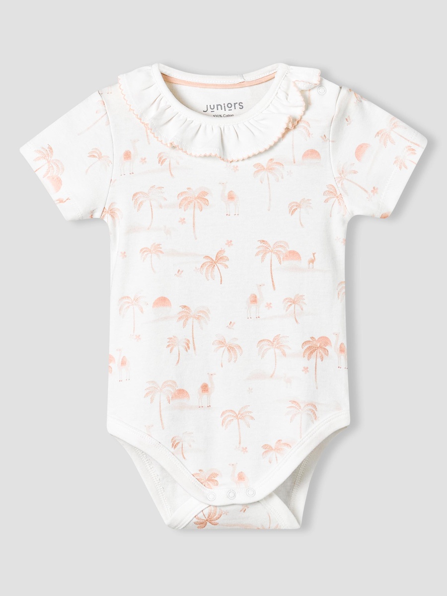 Cotton Round Neck Short Sleeve Bodysuit with Snap Button Closure