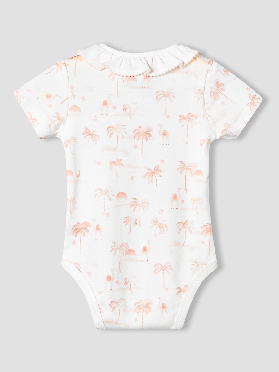 Cotton Round Neck Short Sleeve Bodysuit with Snap Button Closure