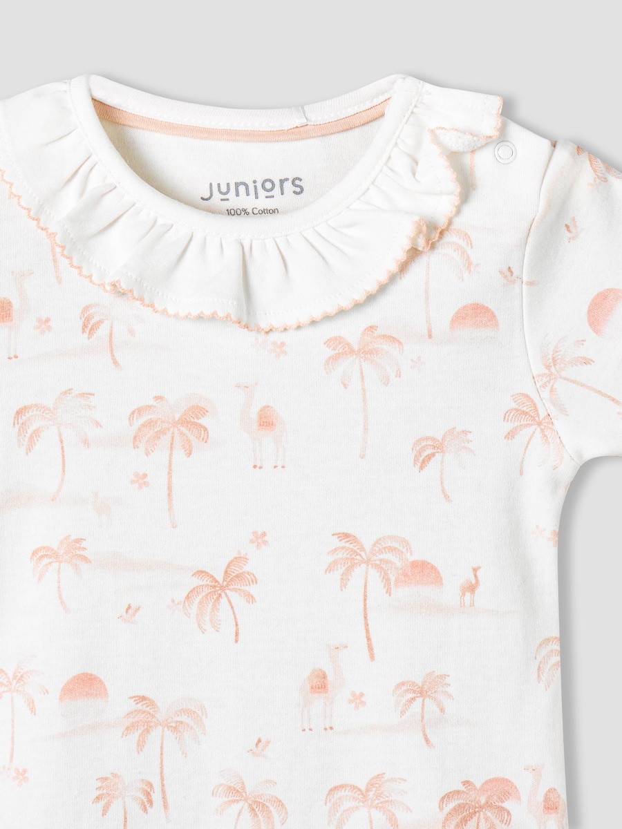 Cotton Round Neck Short Sleeve Bodysuit with Snap Button Closure