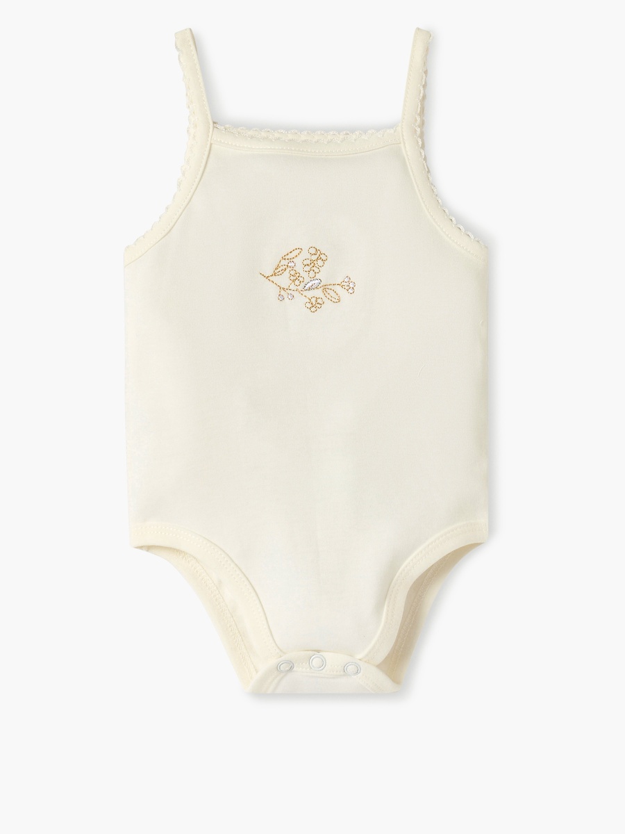 Embroidered Strappy Bodysuit with Snap Button Closure