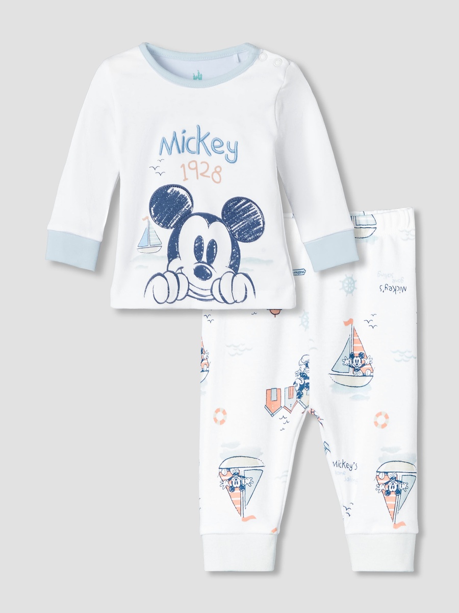 Cotton Round Neck Long Sleeves Pyjama Set with Mickey Mouse Print