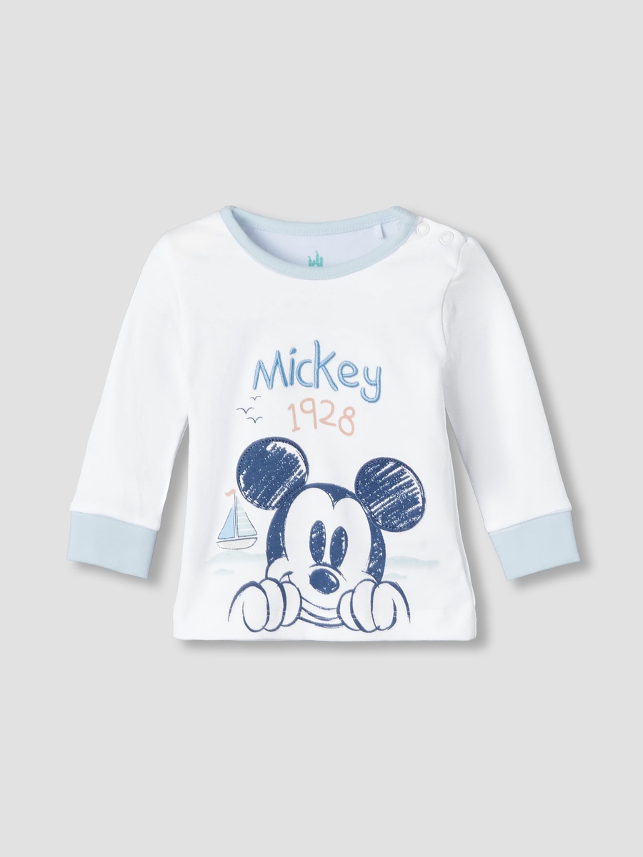Cotton Round Neck Long Sleeves Pyjama Set with Mickey Mouse Print