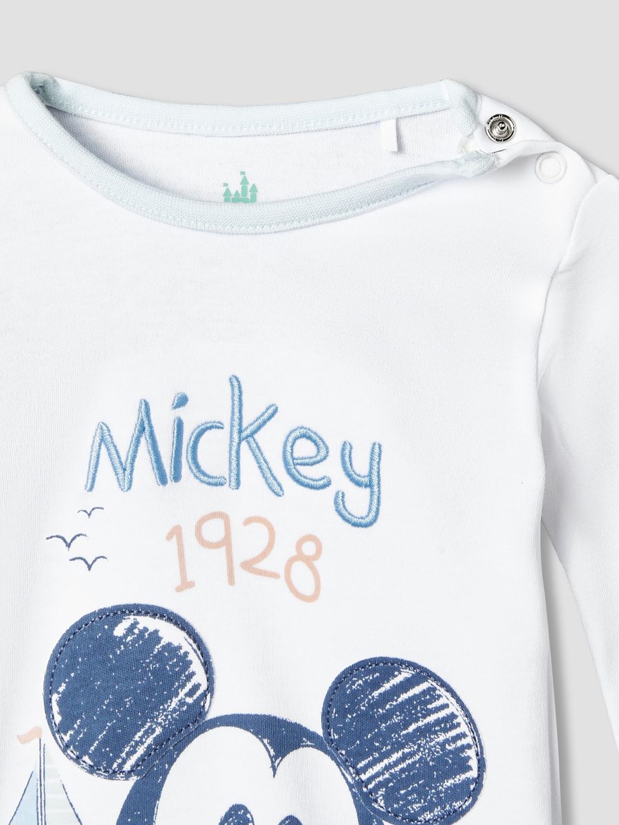 Cotton Round Neck Long Sleeves Pyjama Set with Mickey Mouse Print