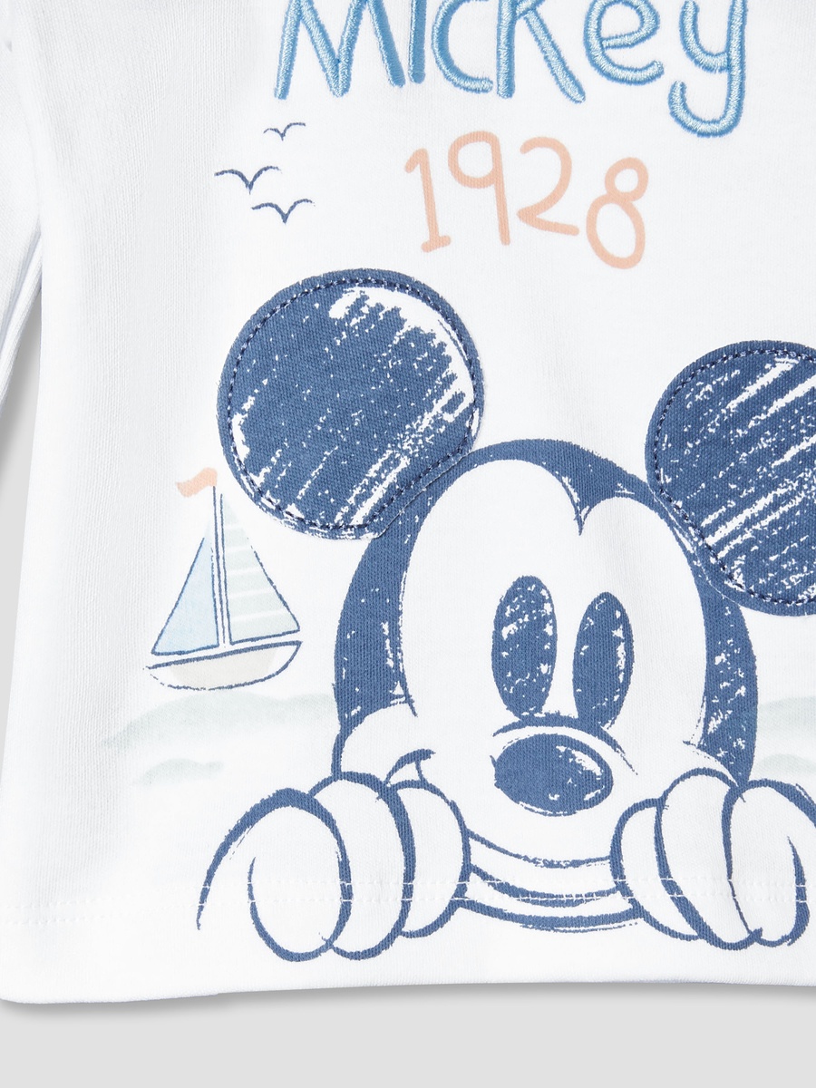 Cotton Round Neck Long Sleeves Pyjama Set with Mickey Mouse Print