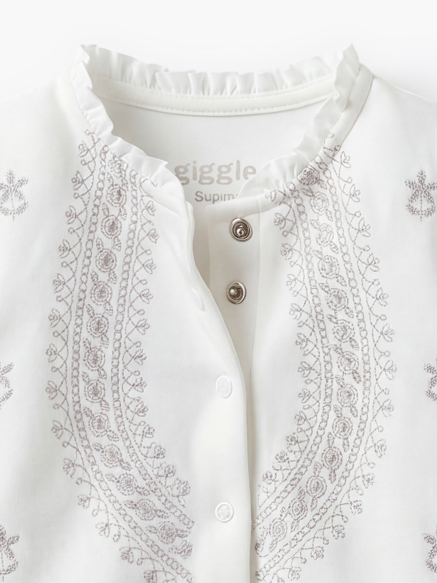 Cotton Henley Neck Long Sleeve Pyjama Set with Embroidery