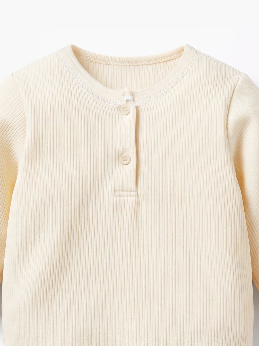 Henley Neck Long Sleeves Pyjama Set with Ribbed Texture