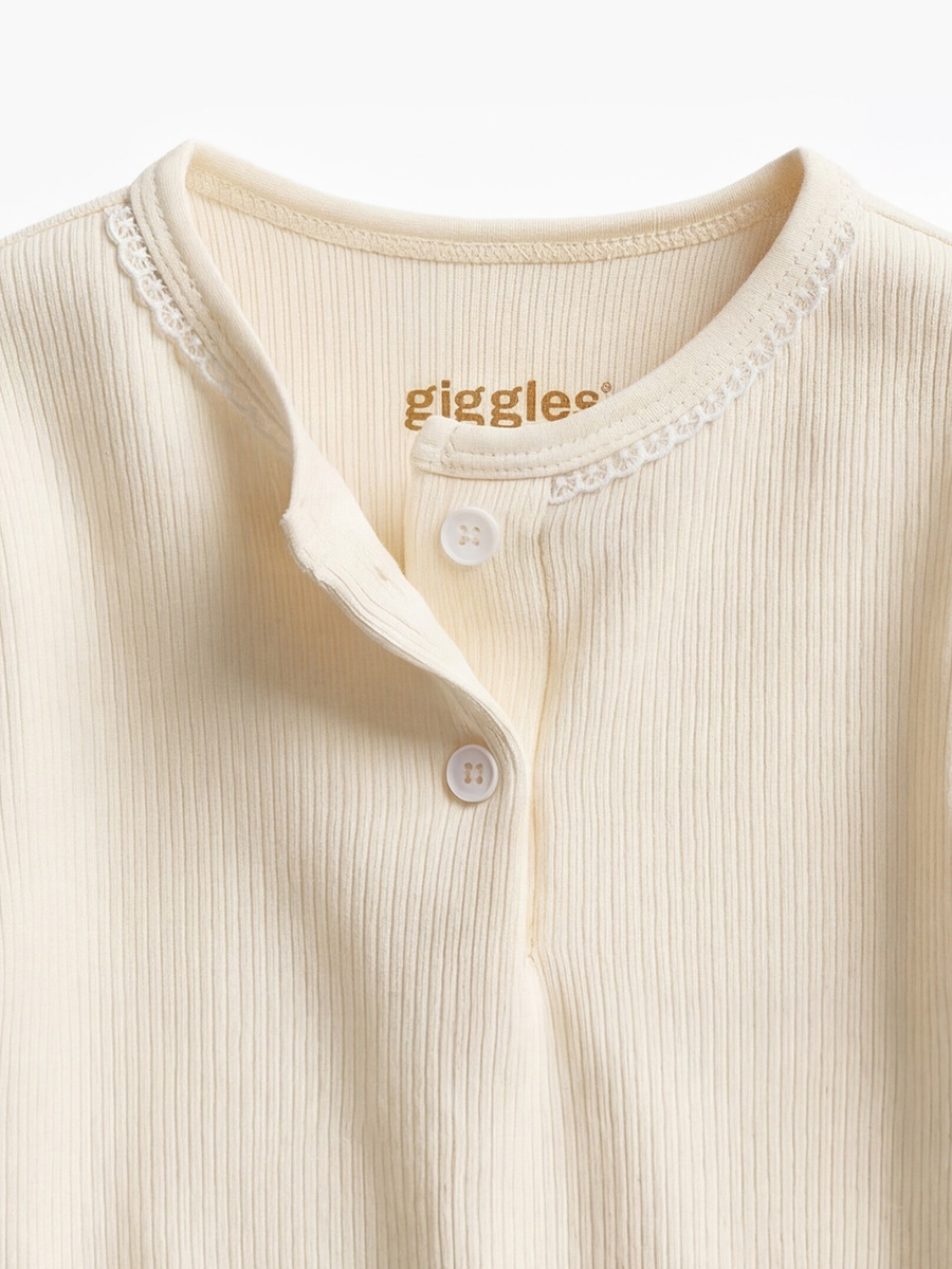 Henley Neck Long Sleeves Pyjama Set with Ribbed Texture