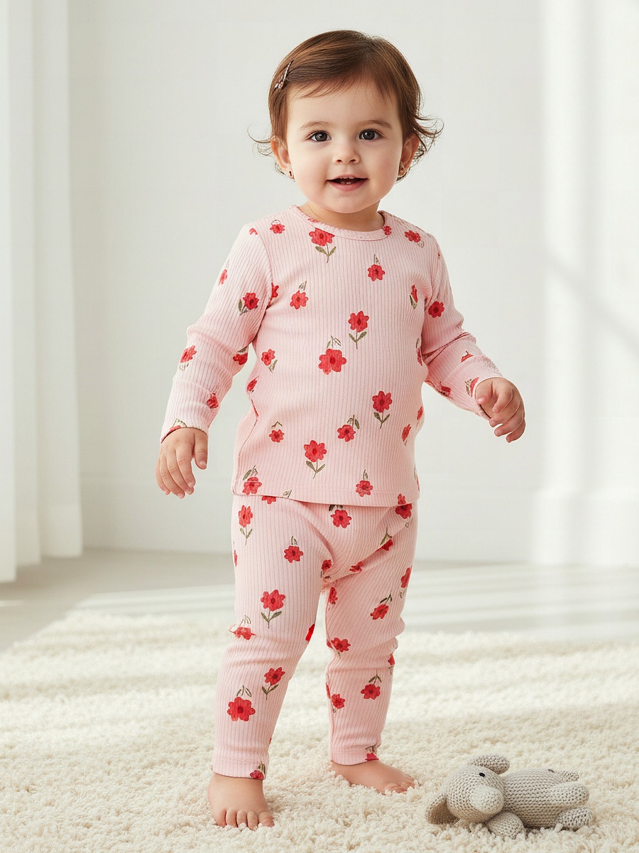 Cotton Long Sleeves Pyjama Set with Floral Print