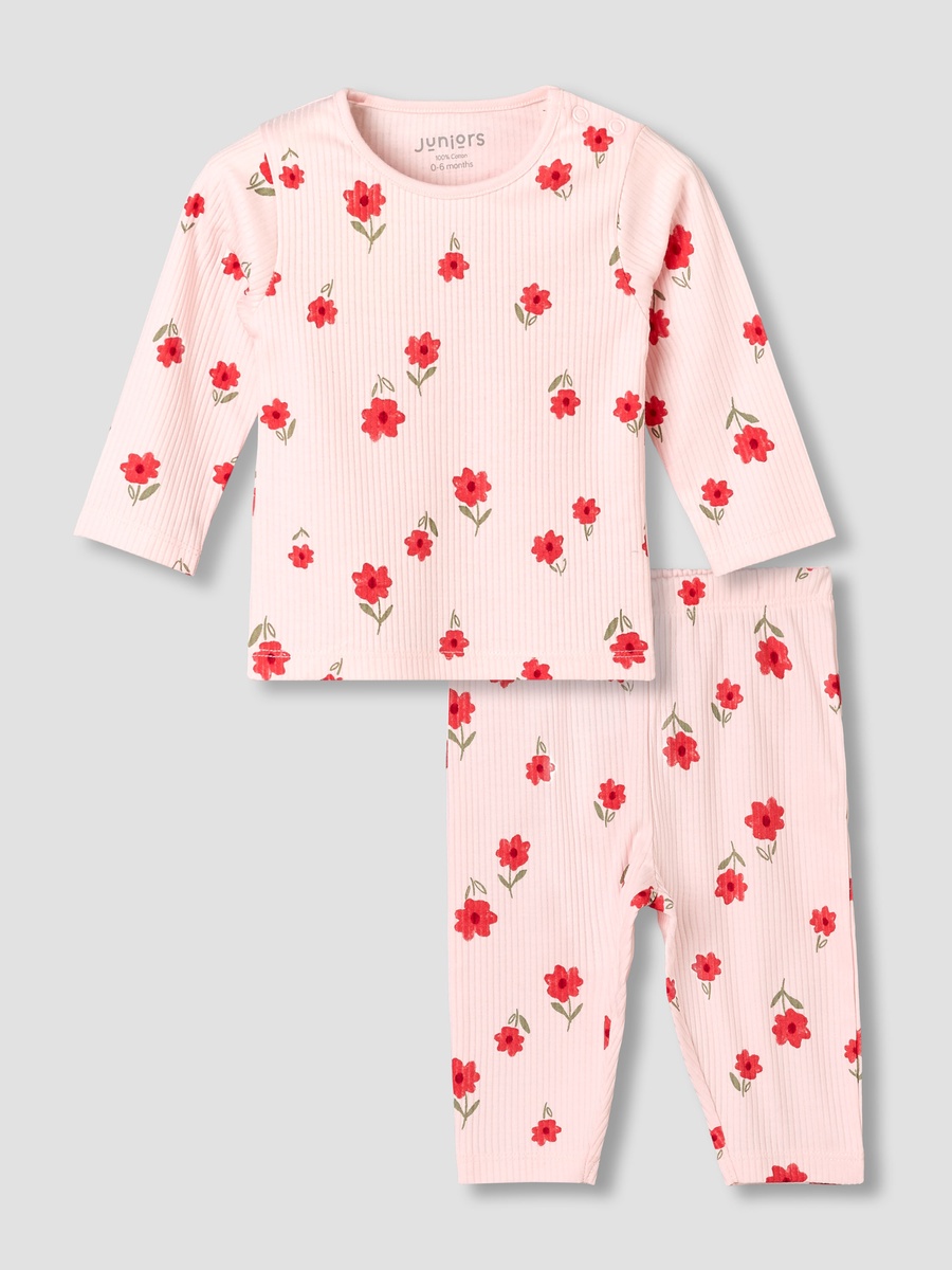 Cotton Long Sleeves Pyjama Set with Floral Print