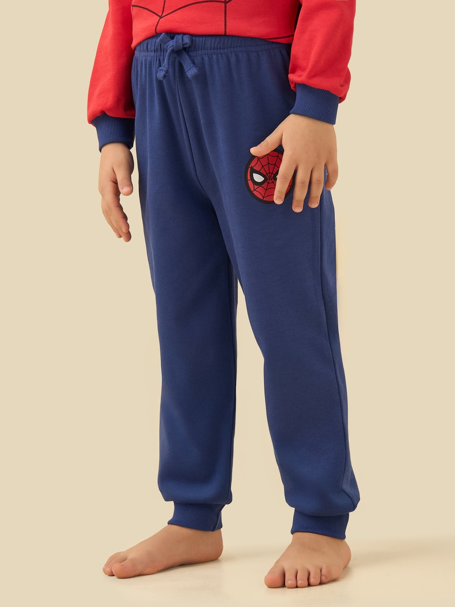 Cotton Crew Neck Long Sleeve Pyjama Set with Spider-Man Print