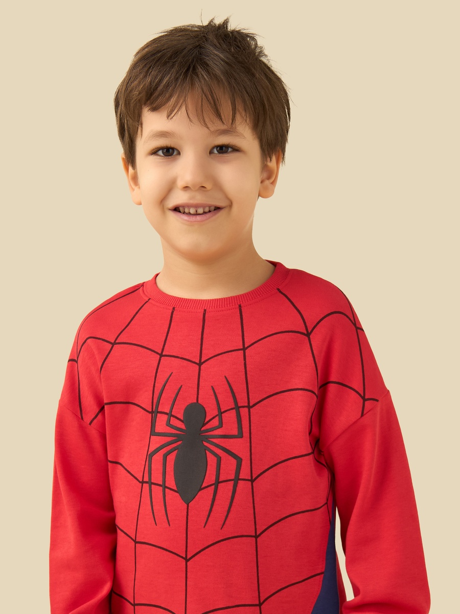 Cotton Crew Neck Long Sleeve Pyjama Set with Spider-Man Print