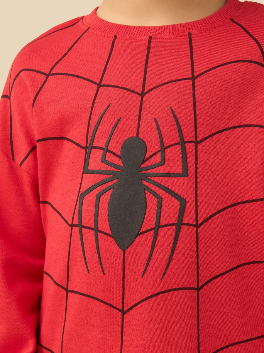 Cotton Crew Neck Long Sleeve Pyjama Set with Spider-Man Print