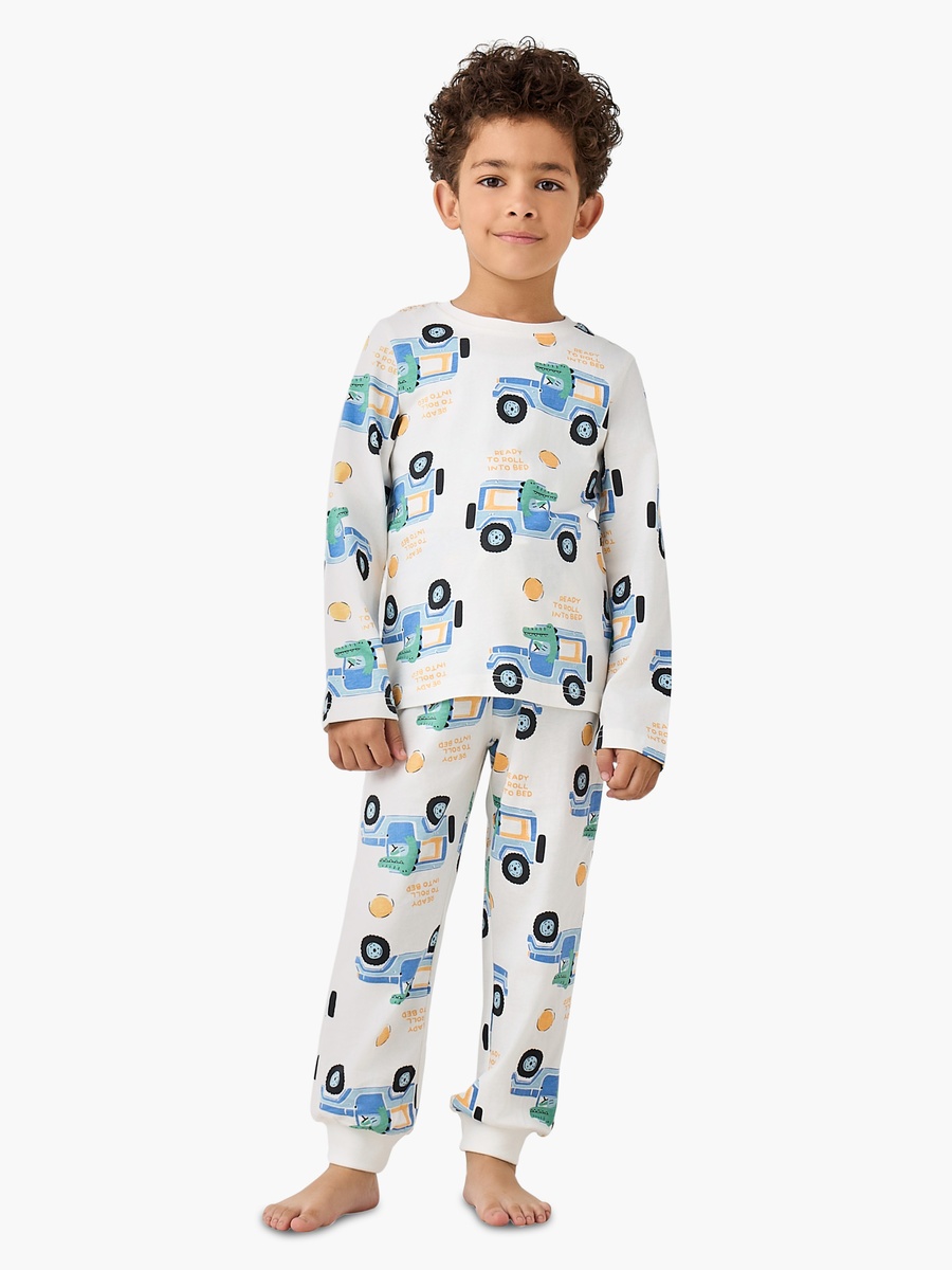 Crew Neck Long Sleeves Pyjama Set with Truck Print
