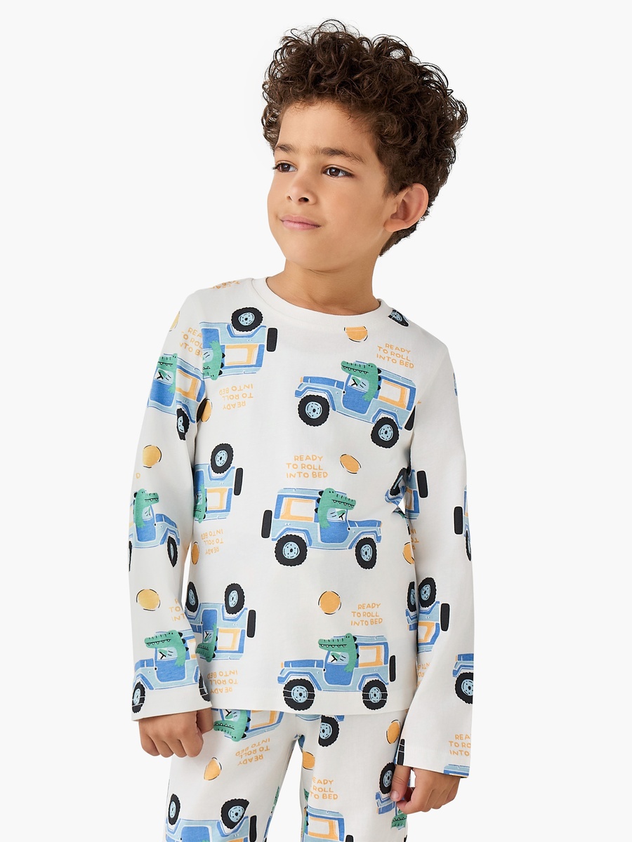 Crew Neck Long Sleeves Pyjama Set with Truck Print