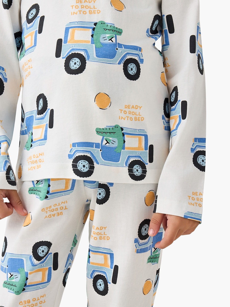 Crew Neck Long Sleeves Pyjama Set with Truck Print