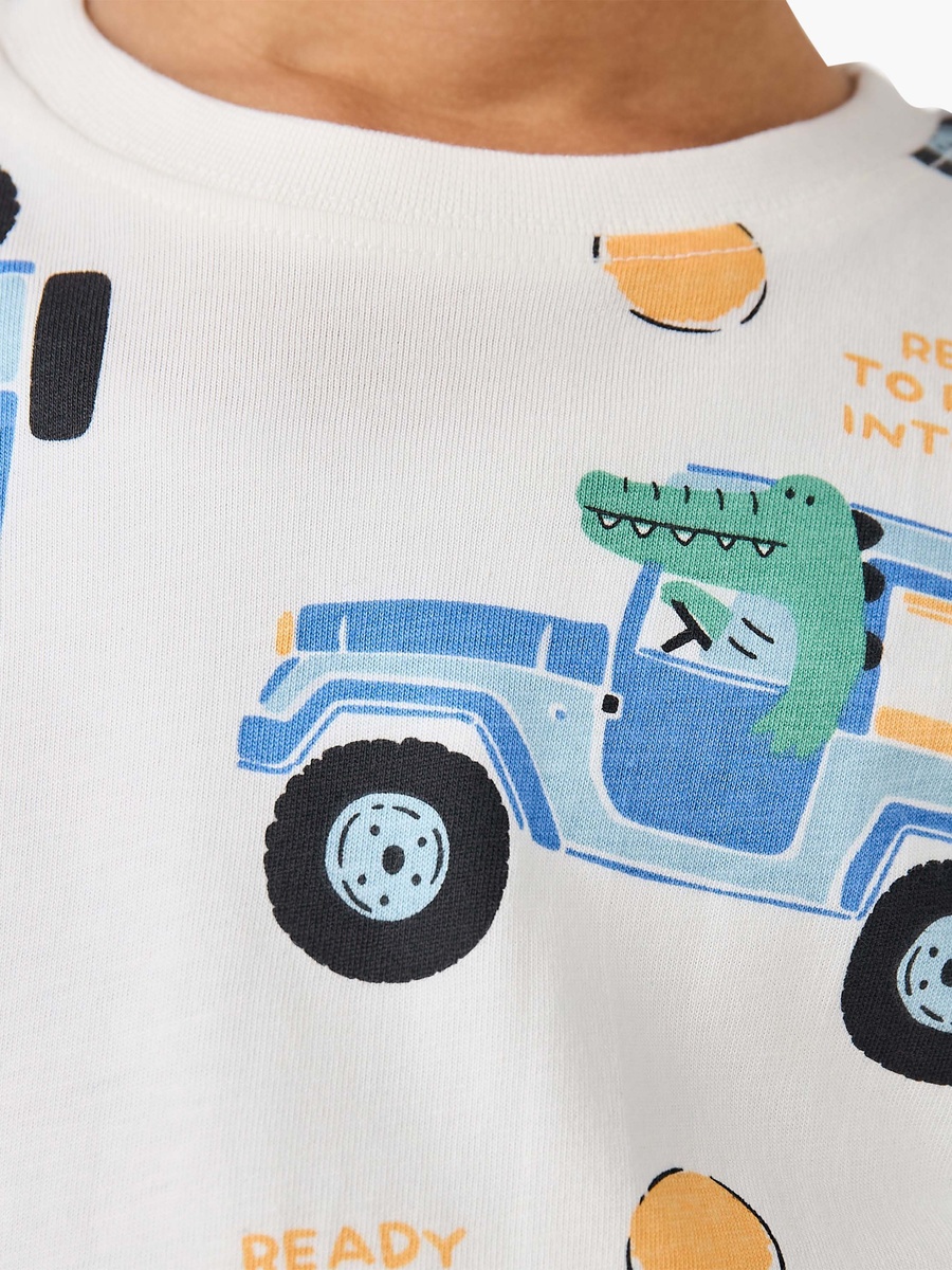 Crew Neck Long Sleeves Pyjama Set with Truck Print