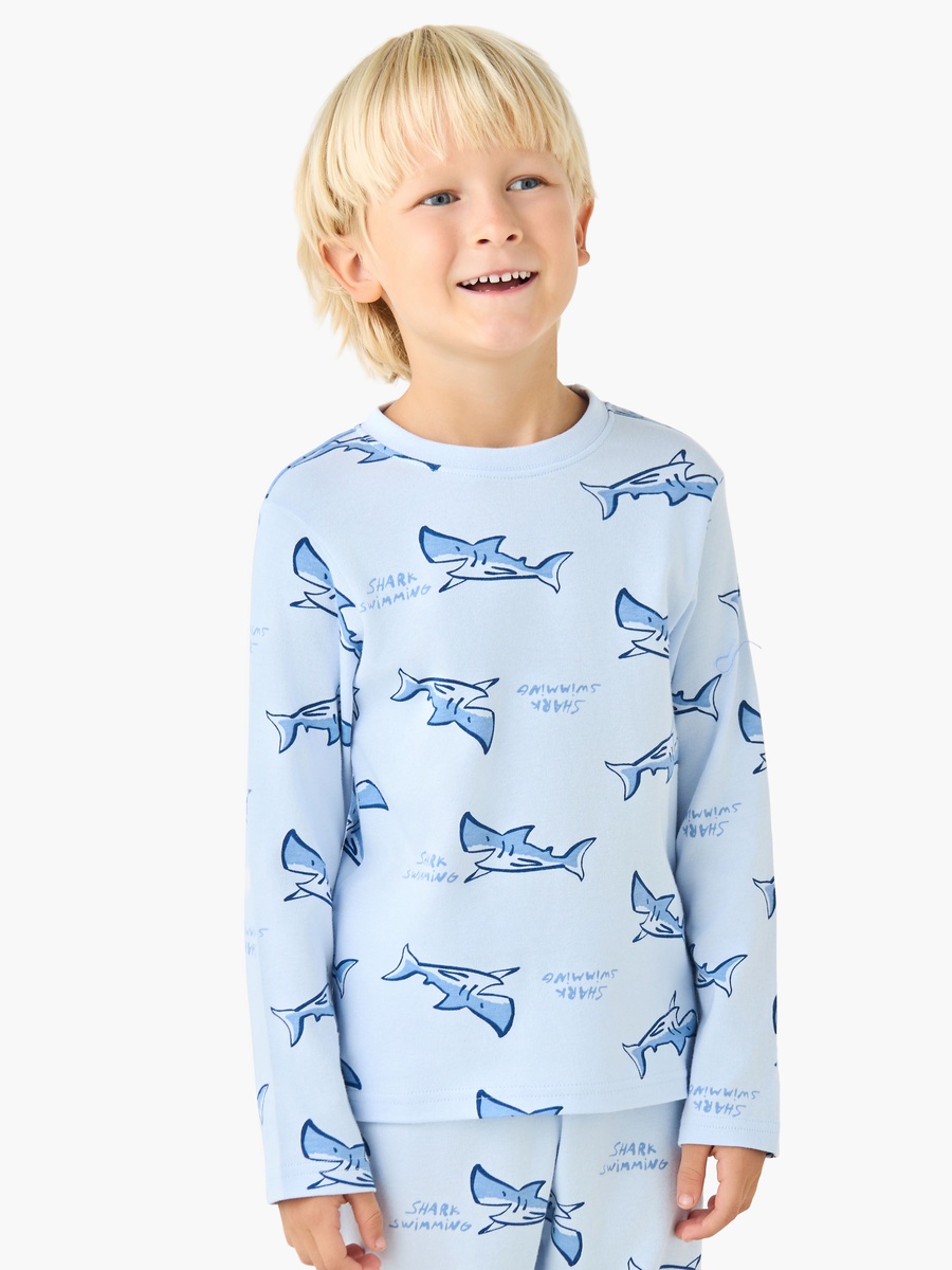 Cotton Crew Neck Long Sleeves Pyjama Set with Drawstring Closure