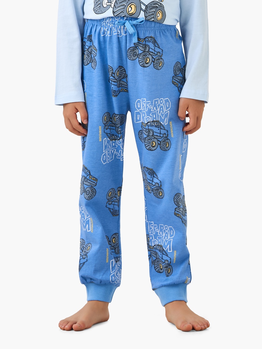 Cotton Round Neck Long Sleeves Pyjama Set with Monster Truck Print