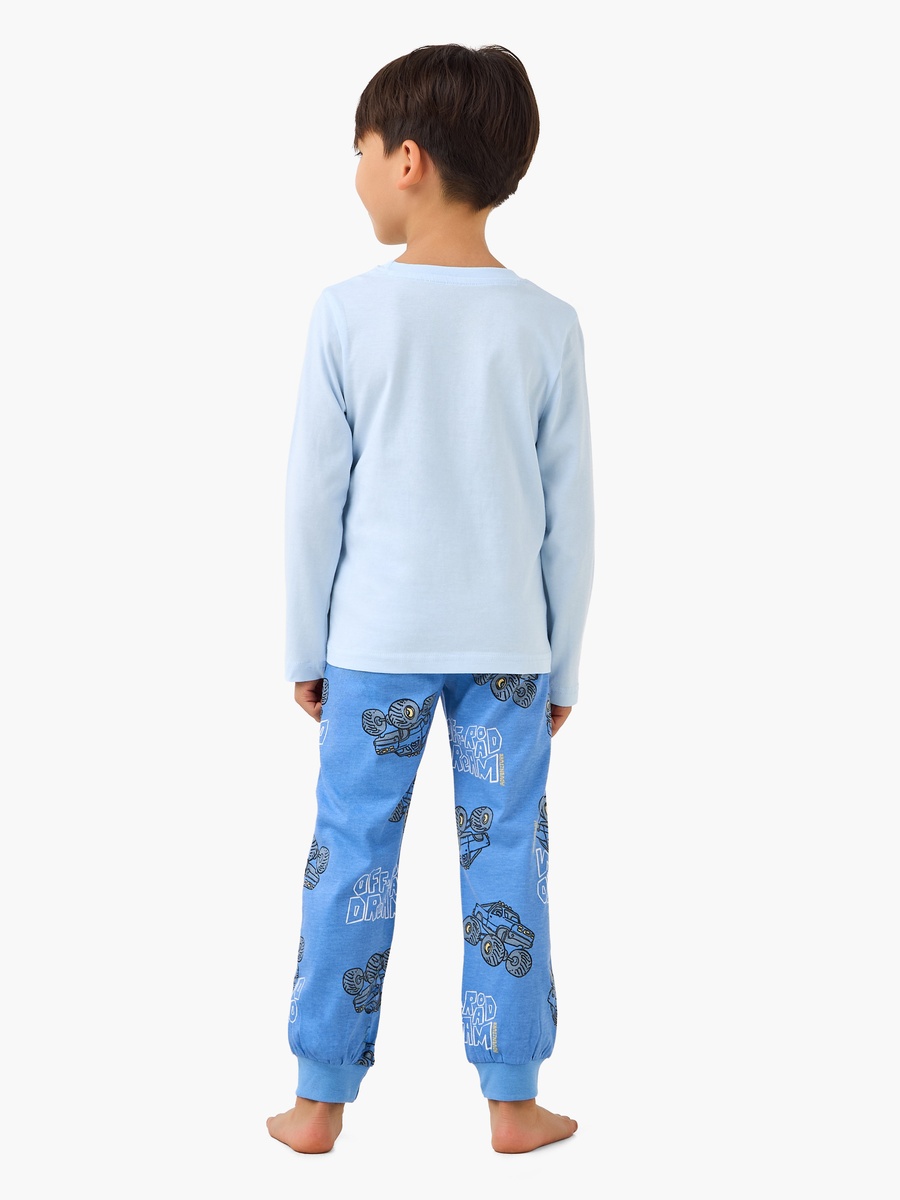 Cotton Round Neck Long Sleeves Pyjama Set with Monster Truck Print