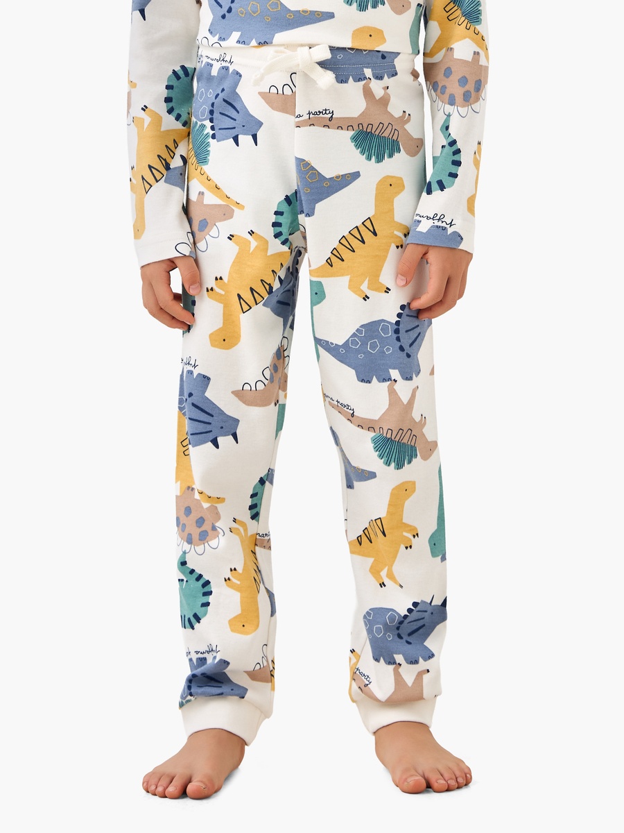 Cotton Crew Neck Long Sleeves Pyjama Set with Dinosaur Print