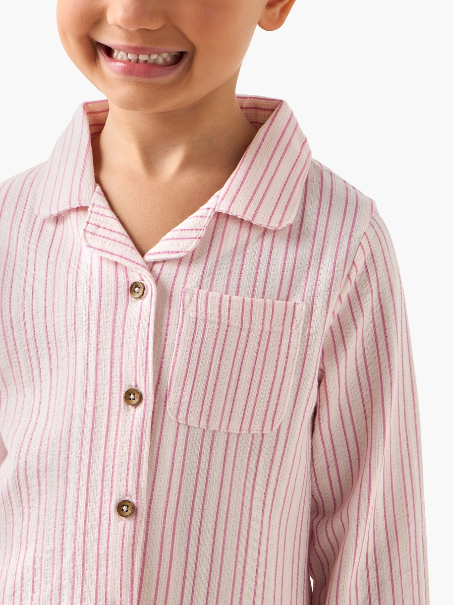 Cotton Collared Long Sleeves Pyjama Set with Stripes