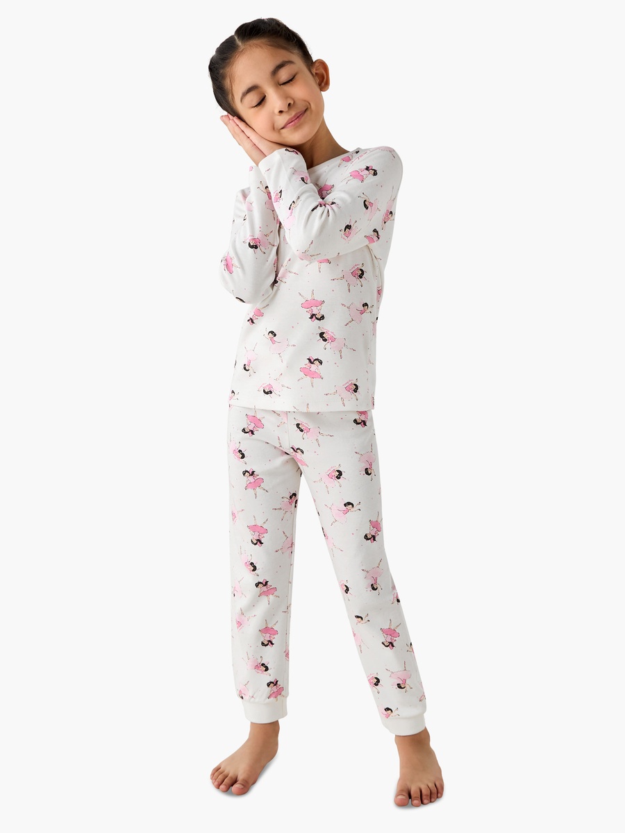 Cotton Crew Neck Long Sleeve Pyjama Set with Ballerina Print