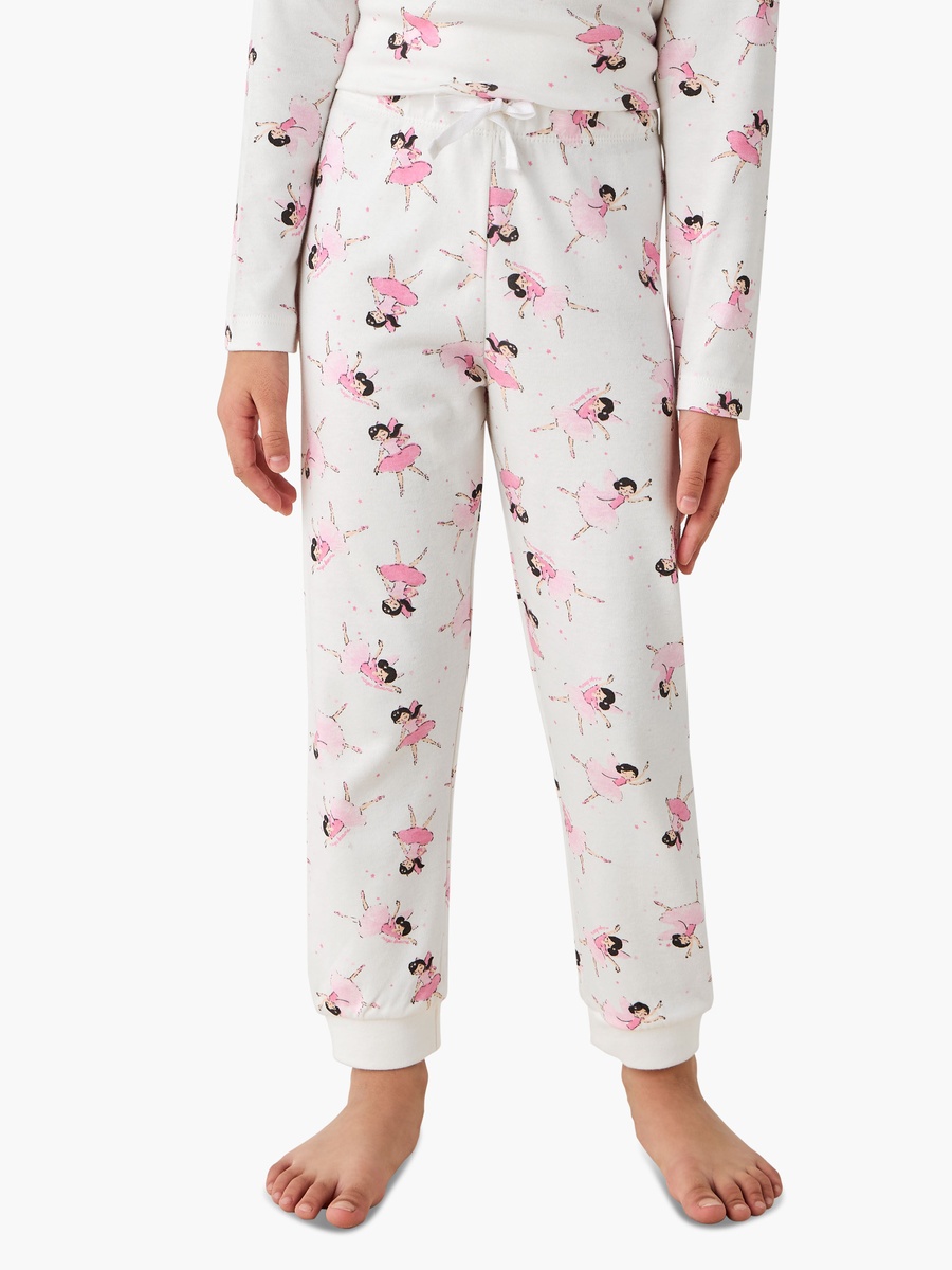 Cotton Crew Neck Long Sleeve Pyjama Set with Ballerina Print