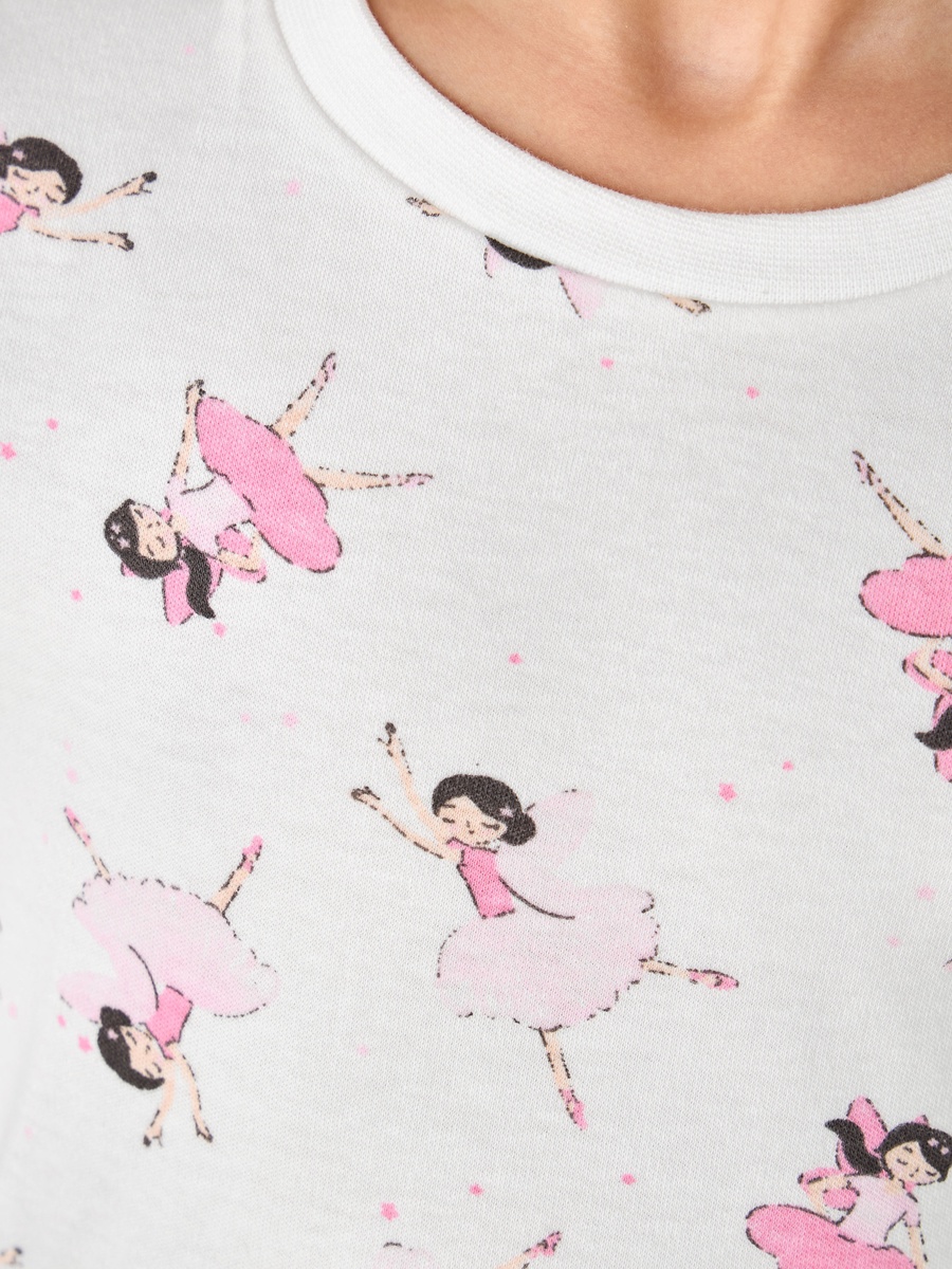 Cotton Crew Neck Long Sleeve Pyjama Set with Ballerina Print