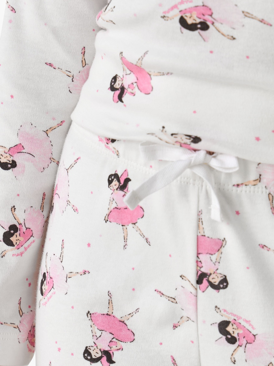 Cotton Crew Neck Long Sleeve Pyjama Set with Ballerina Print