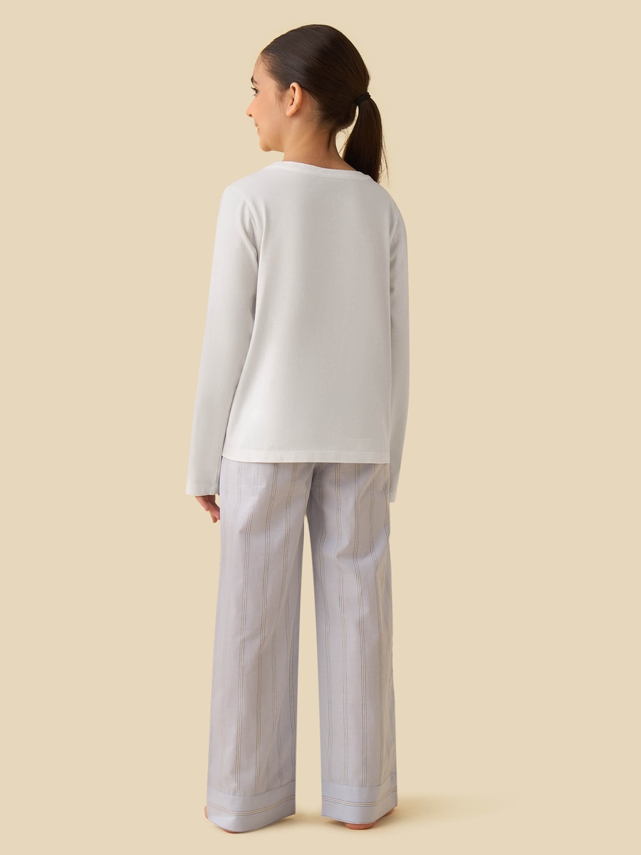 Cotton Round Neck Long Sleeves Pyjama Set with Applique Detail