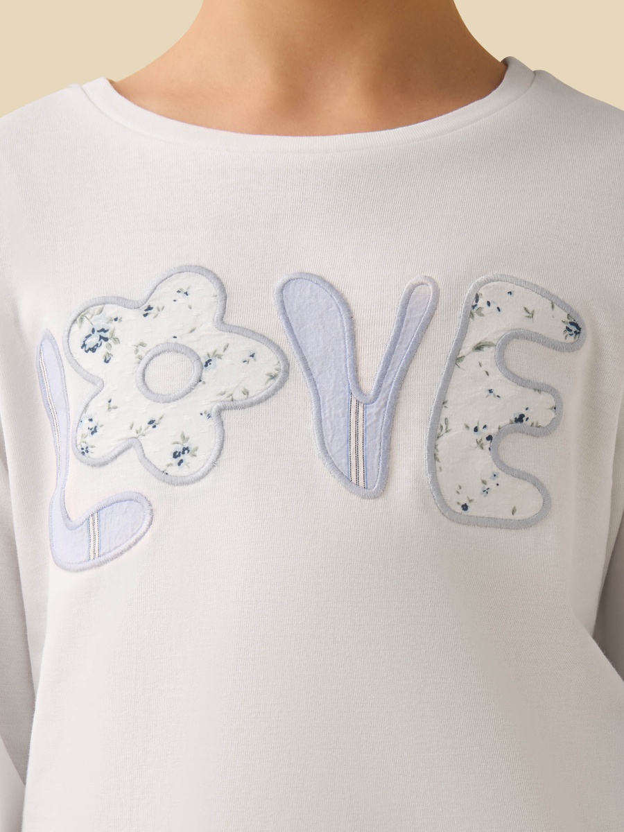 Cotton Round Neck Long Sleeves Pyjama Set with Applique Detail