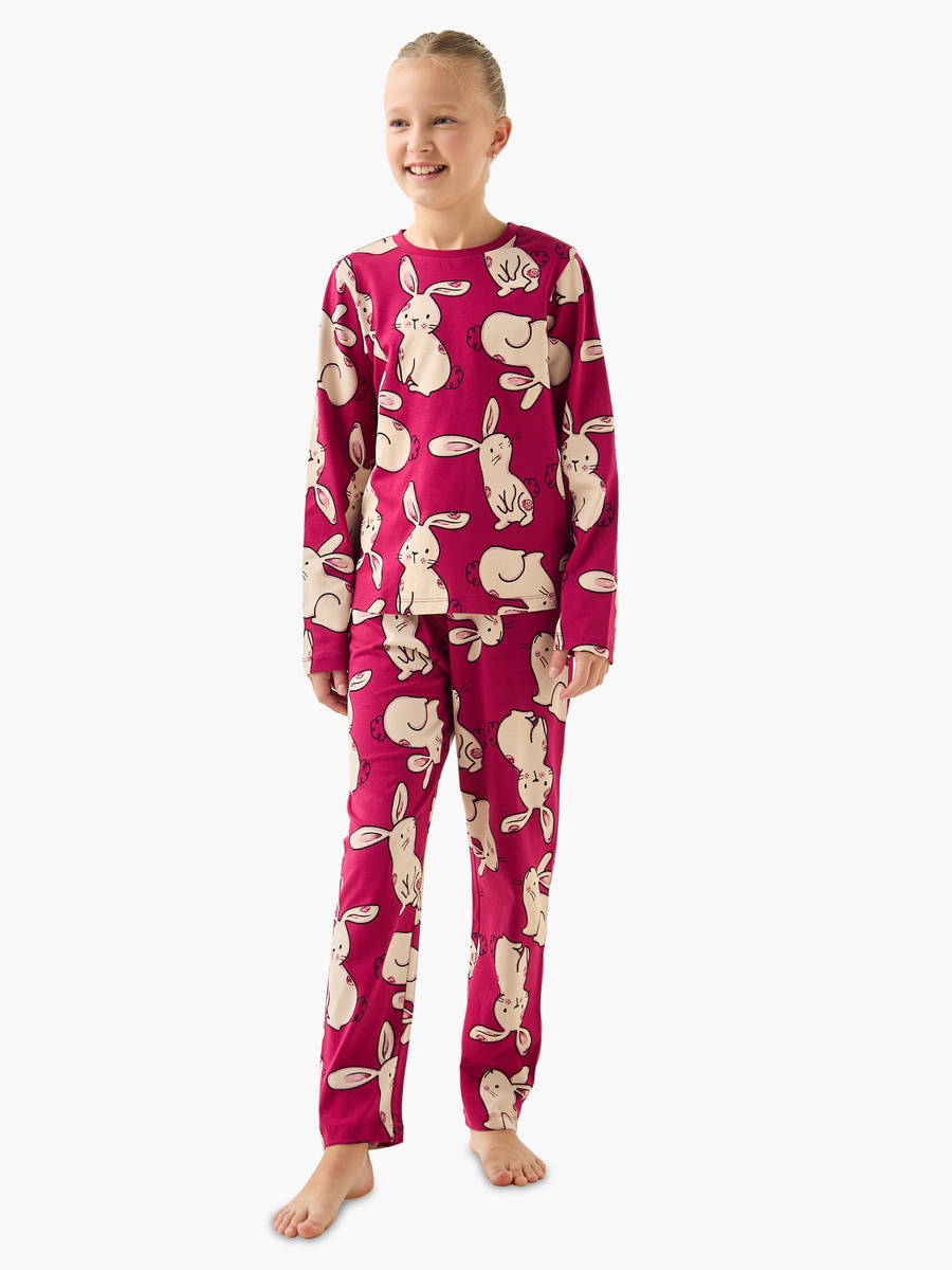 Cotton Crew Neck Long Sleeve Pyjama Set with Bunny Print