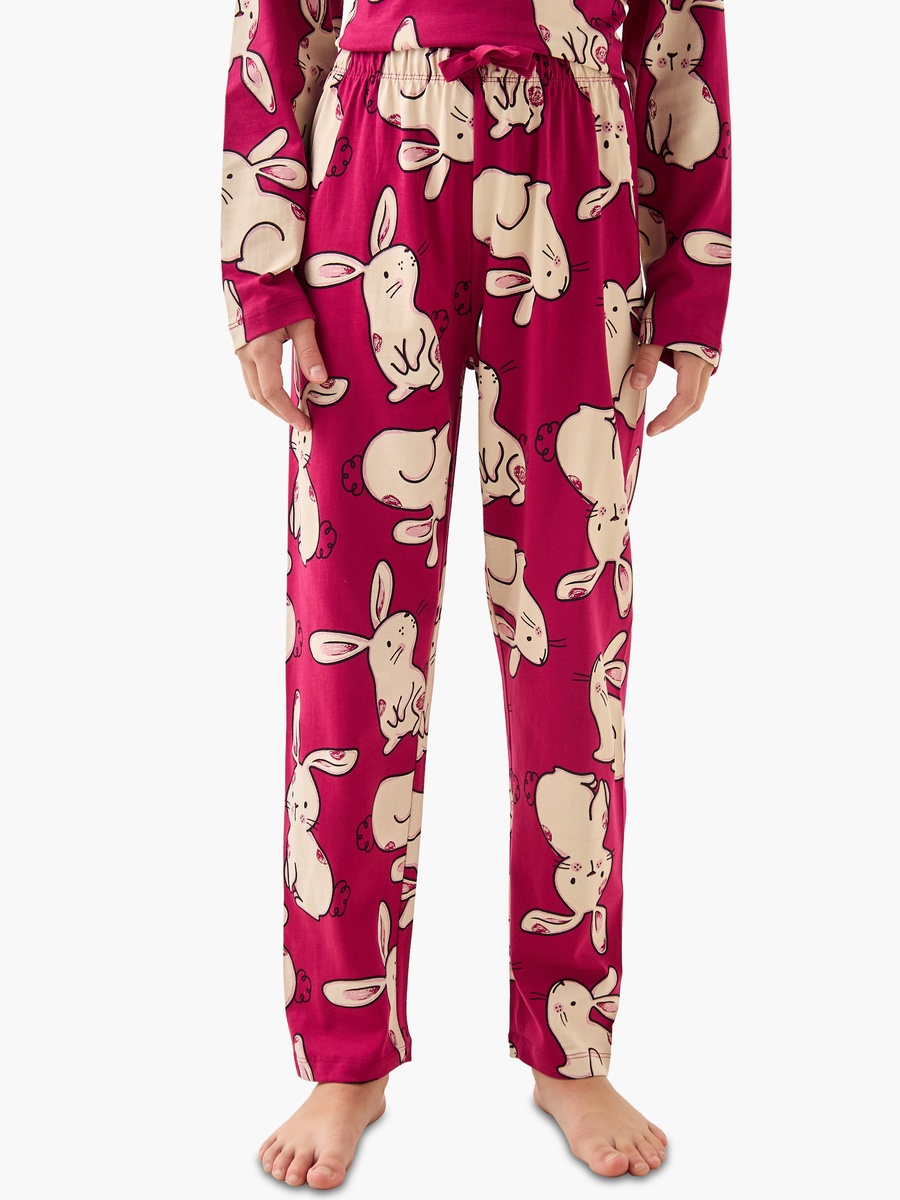 Cotton Crew Neck Long Sleeve Pyjama Set with Bunny Print