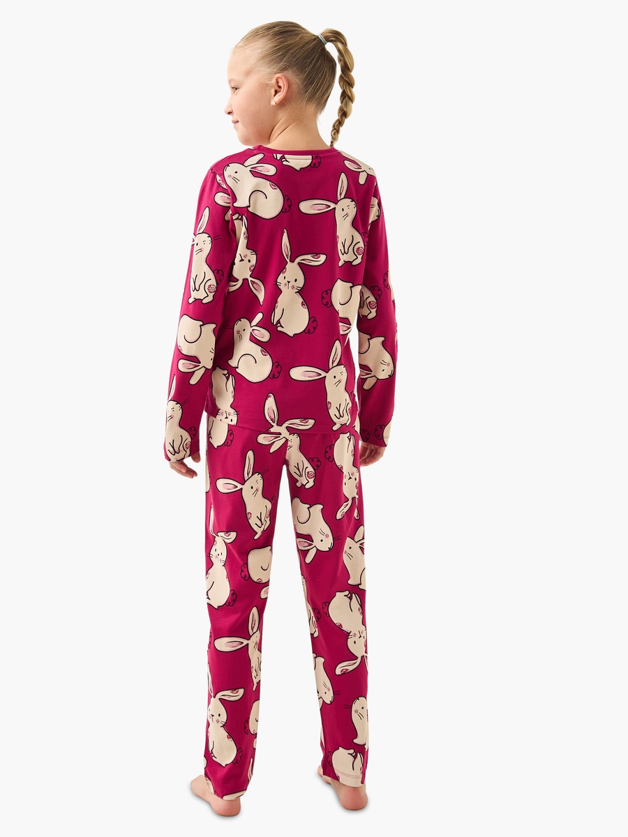 Cotton Crew Neck Long Sleeve Pyjama Set with Bunny Print