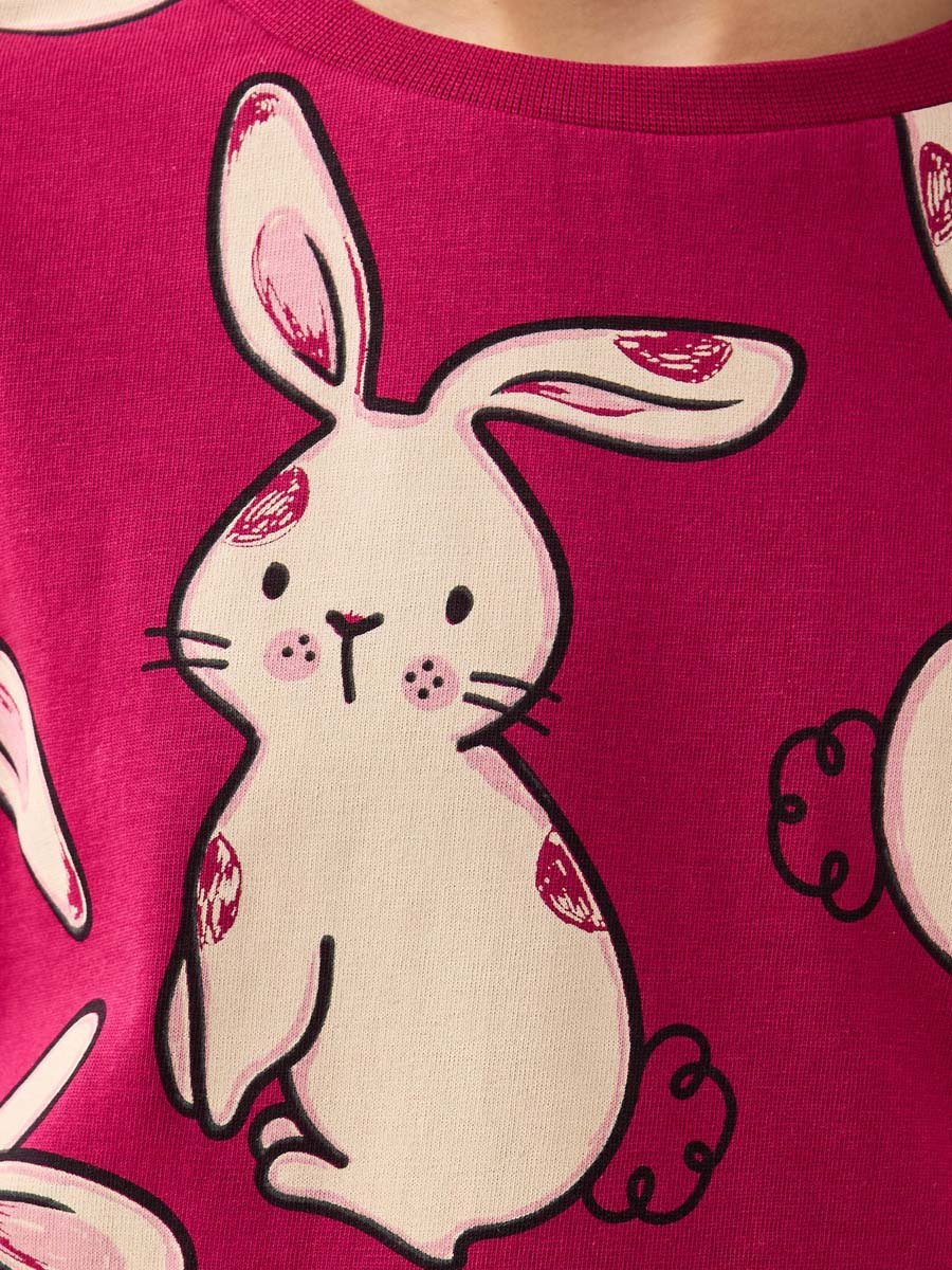 Cotton Crew Neck Long Sleeve Pyjama Set with Bunny Print