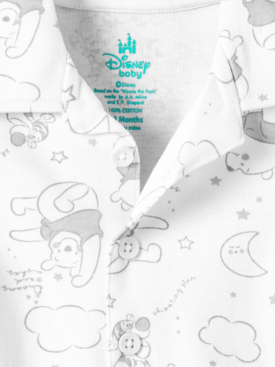 Cotton Collared Neck Long Sleeve Pyjama Set with Winnie The Pooh Print