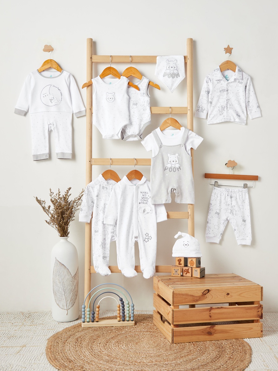 Cotton Collared Neck Long Sleeve Pyjama Set with Winnie The Pooh Print