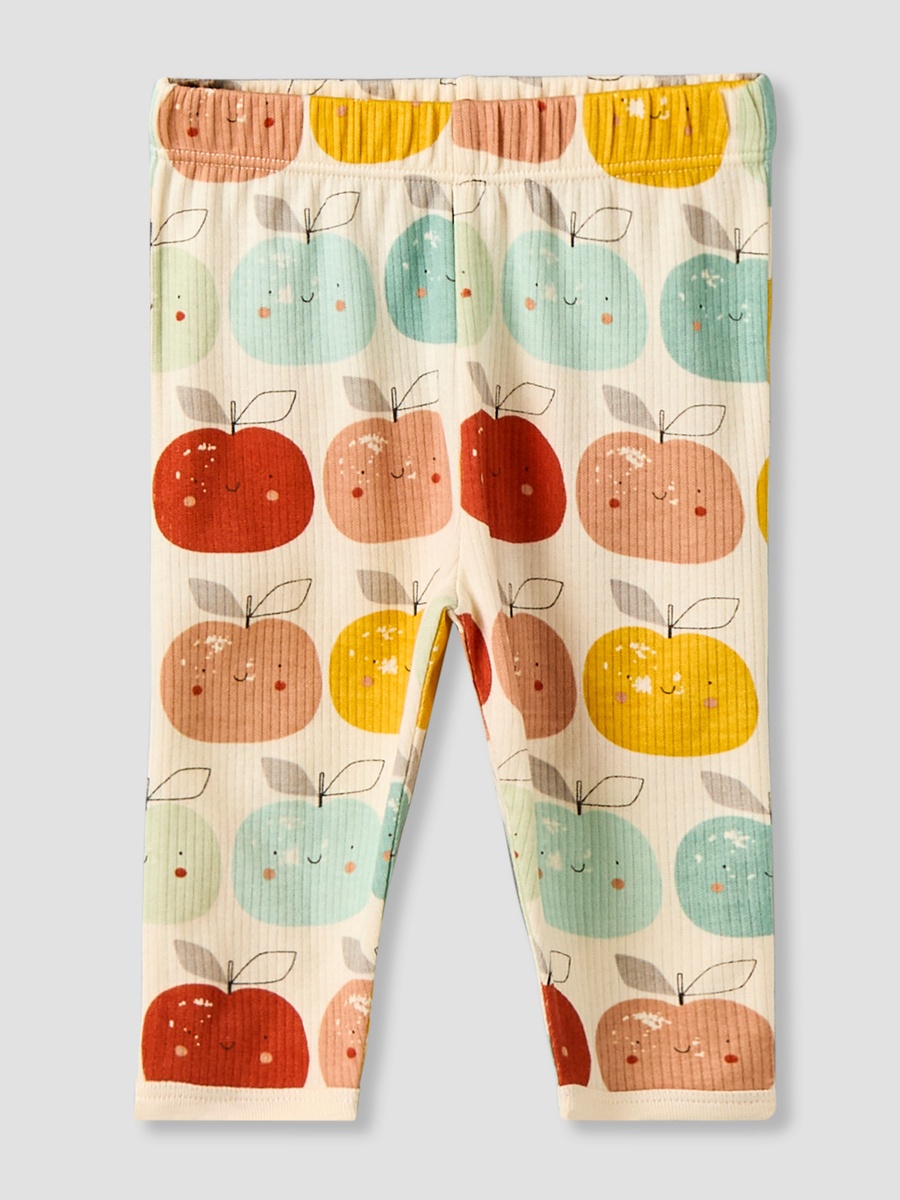 Cotton Round Neck Long Sleeves Pyjama Set with Apple Print