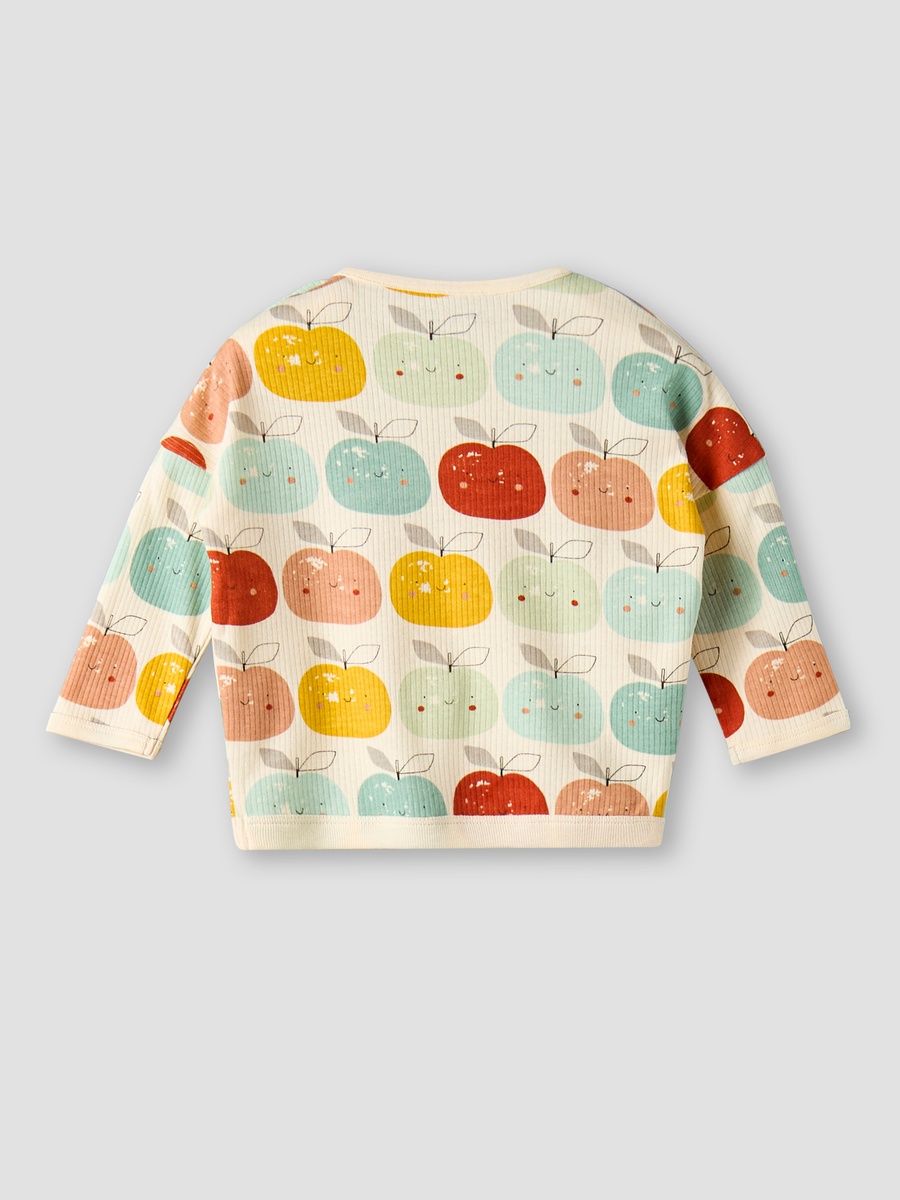 Cotton Round Neck Long Sleeves Pyjama Set with Apple Print