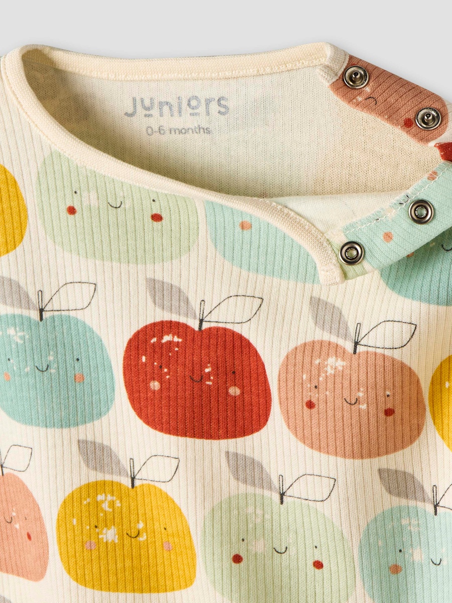 Cotton Round Neck Long Sleeves Pyjama Set with Apple Print