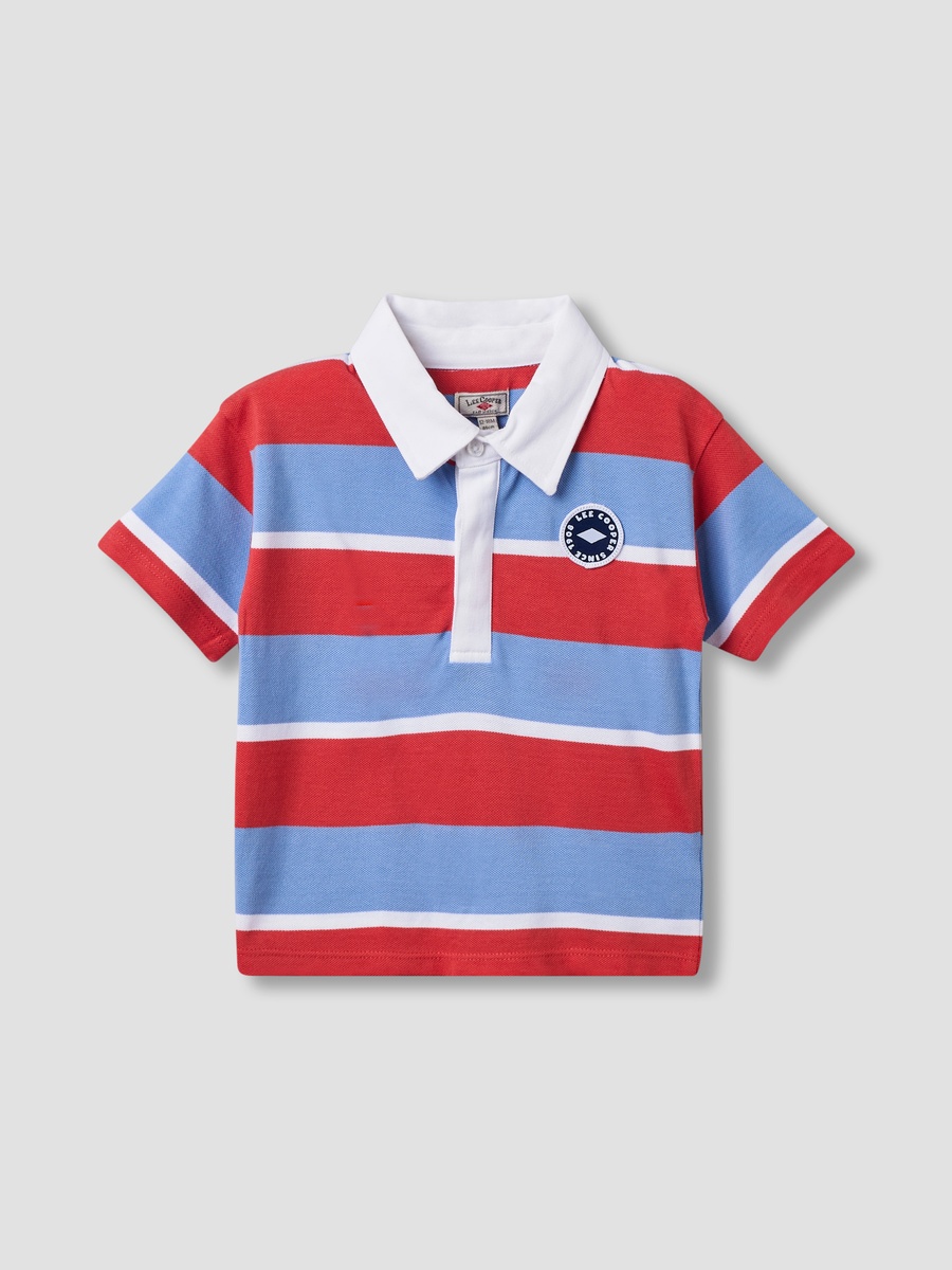 Polo Collar Short T-Shirt with Stripes