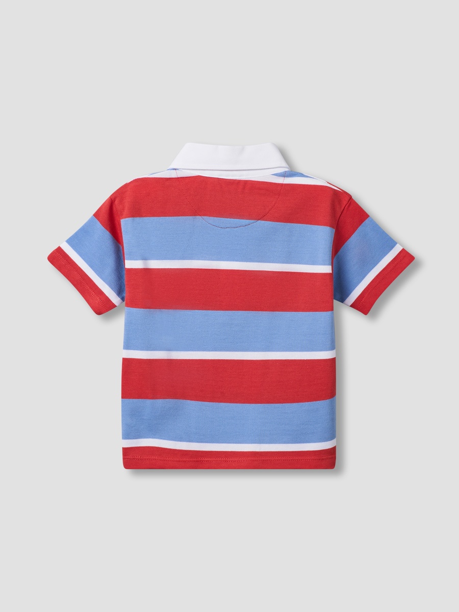 Polo Collar Short T-Shirt with Stripes