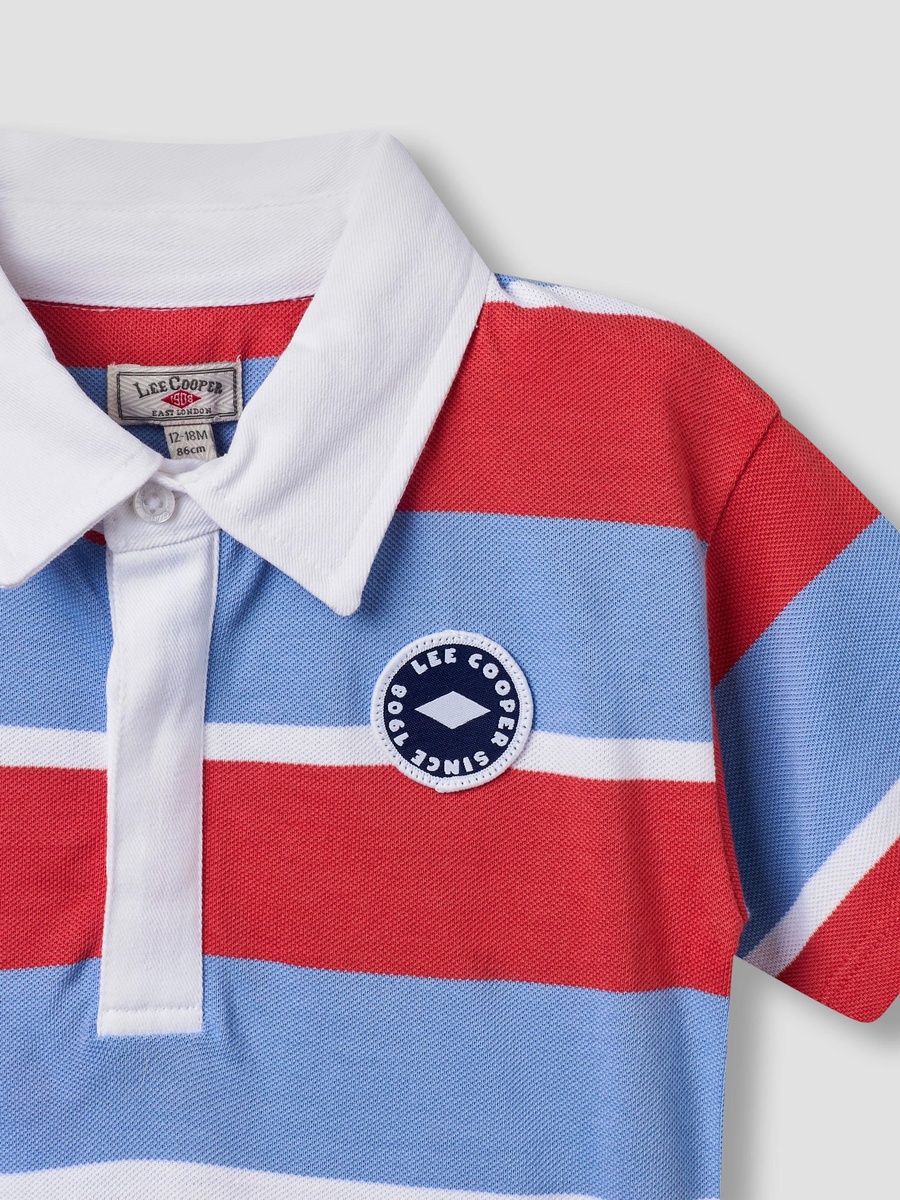 Polo Collar Short T-Shirt with Stripes