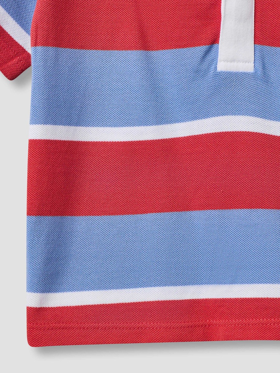 Polo Collar Short T-Shirt with Stripes