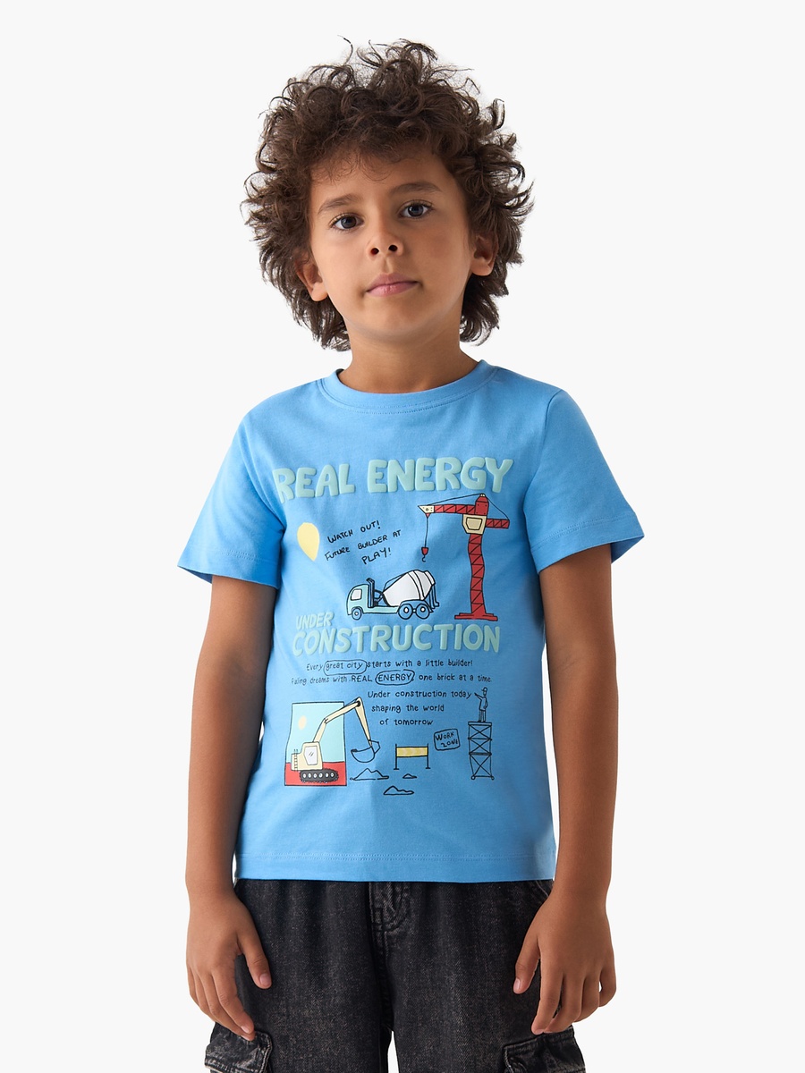 Crew Neck Short Sleeves T-Shirt with Construction Print