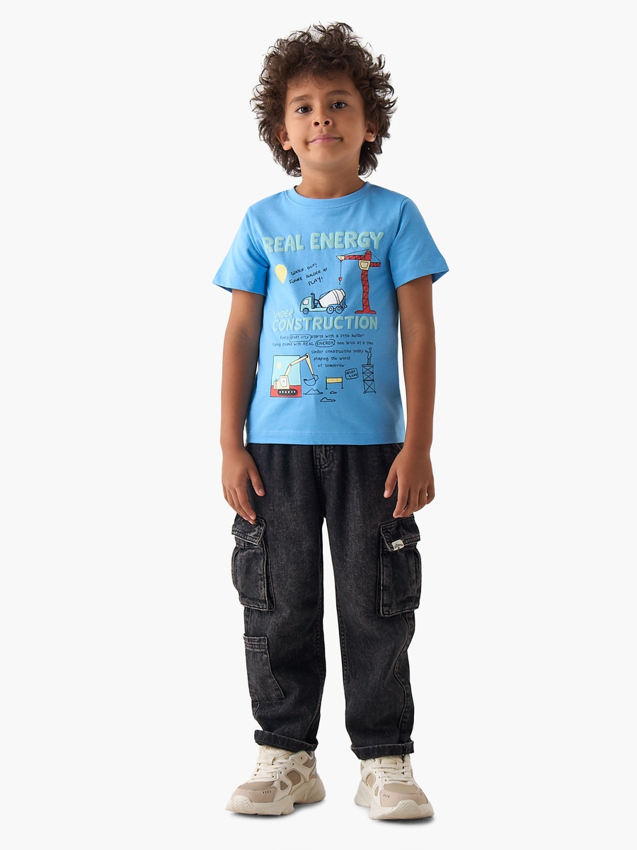 Crew Neck Short Sleeves T-Shirt with Construction Print