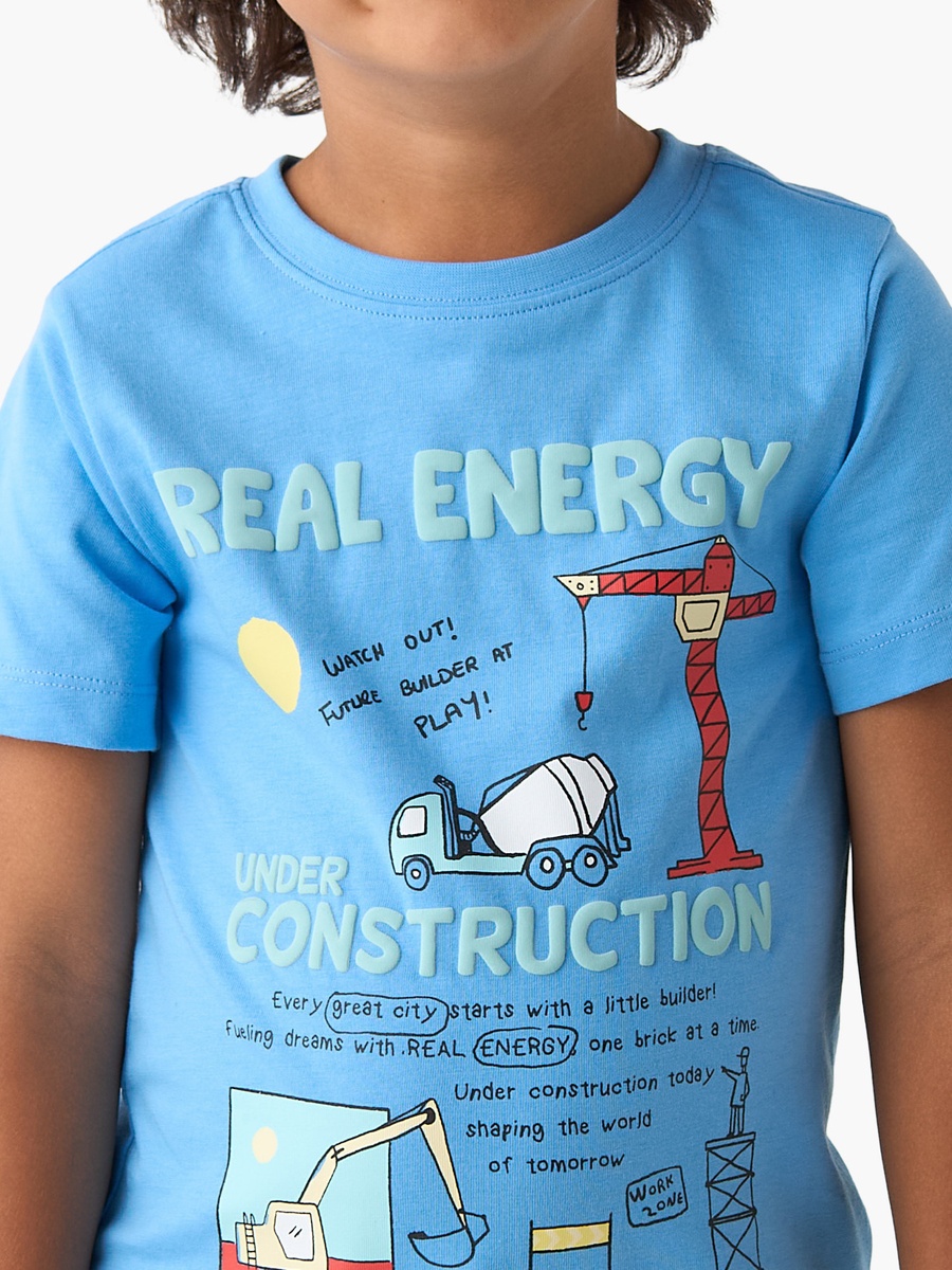 Crew Neck Short Sleeves T-Shirt with Construction Print