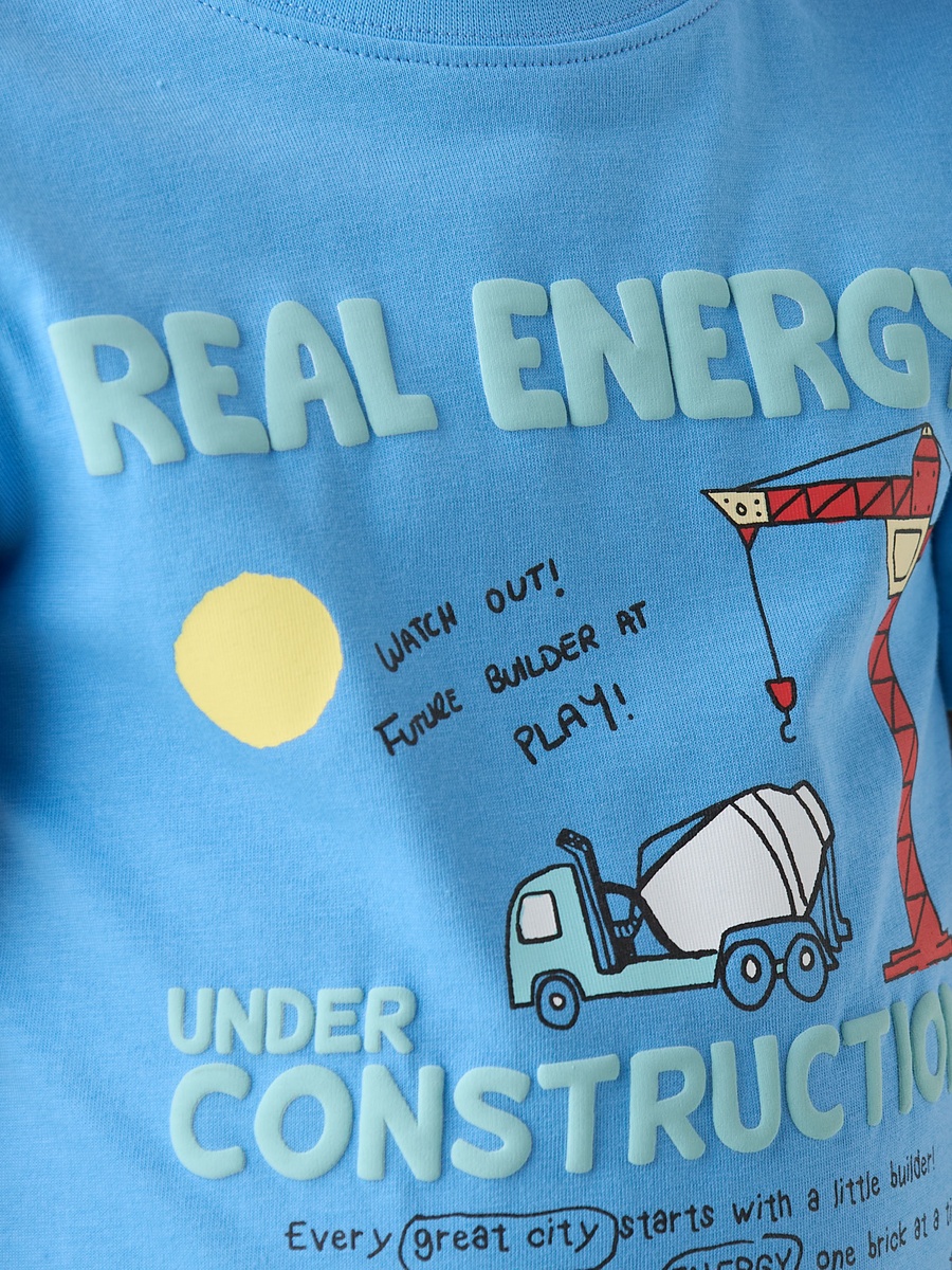 Crew Neck Short Sleeves T-Shirt with Construction Print